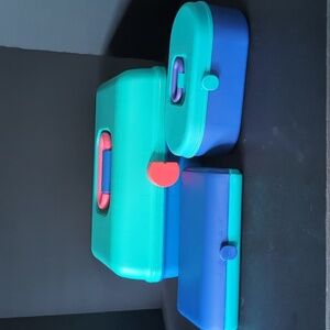 VGT 1980s Caboodles Lot Of 3 Blue/Green Travel Makeup Cases.